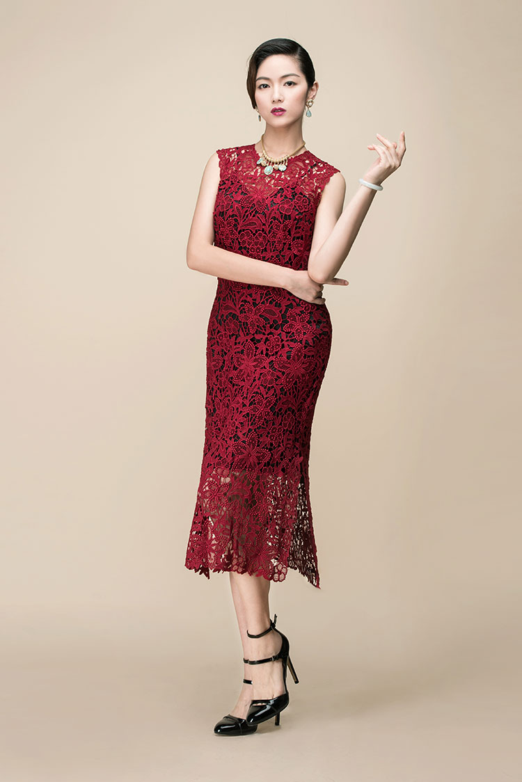 Wine red lace dress