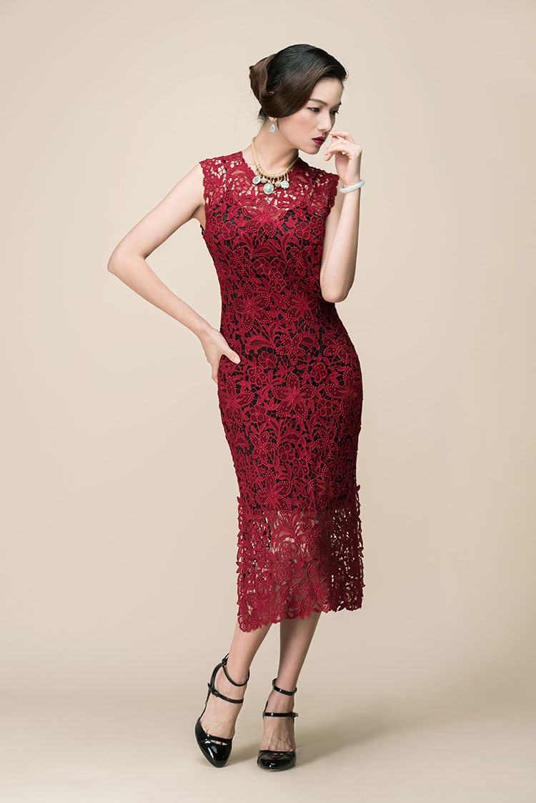 Wine red lace dress