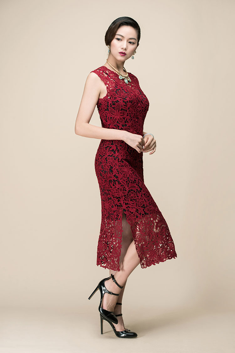 Wine red lace dress