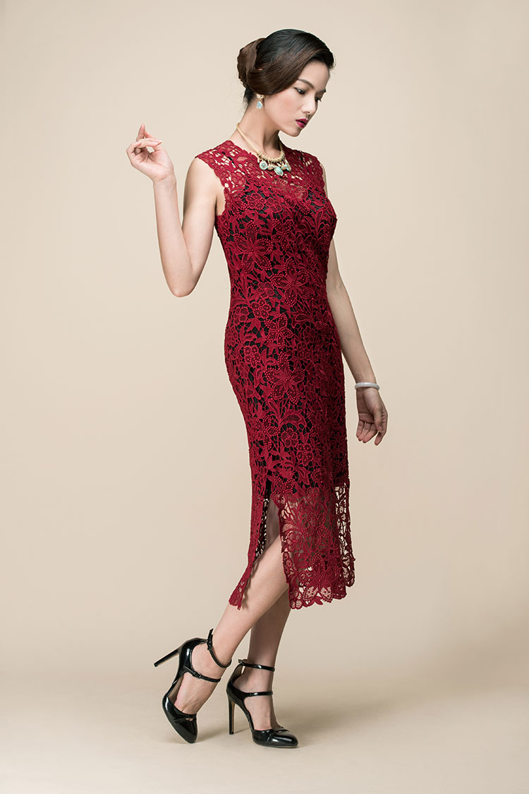 Wine red lace dress
