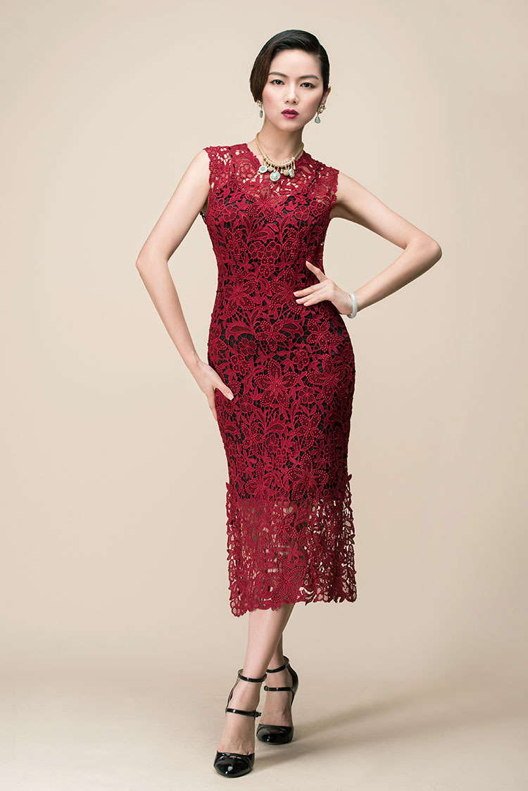 Wine red lace dress