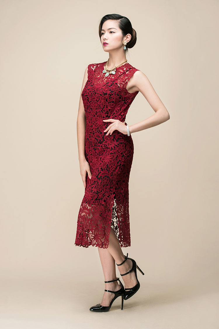 Wine red lace dress