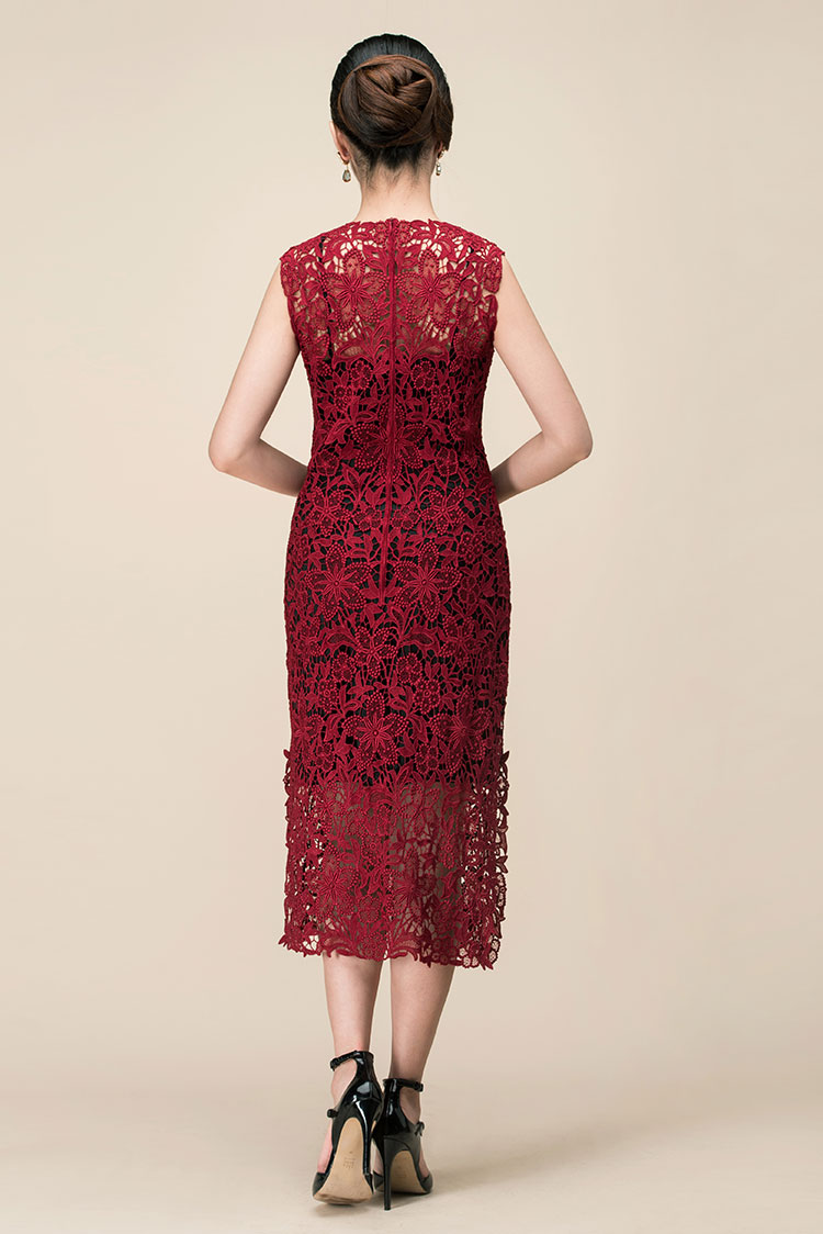 Wine red lace dress