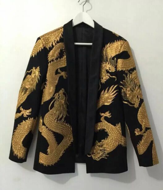 Black mens suit with dragon embroidery