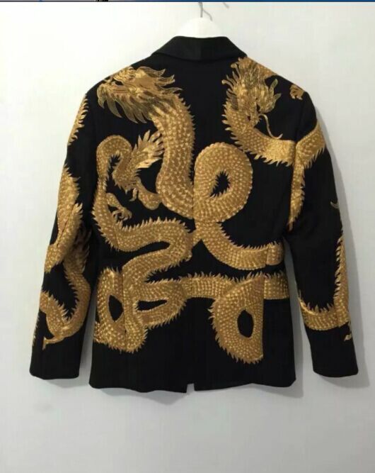 Black mens suit with dragon embroidery Black mens suit with dragon embroidery