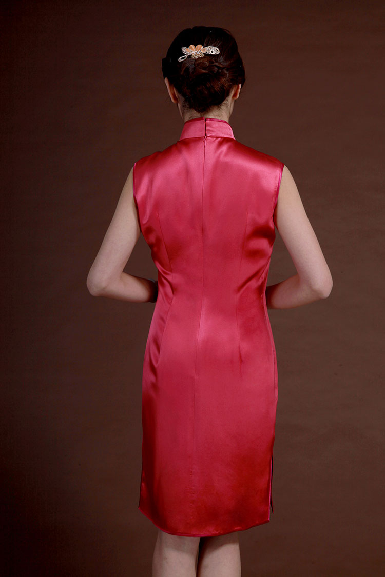Watermelon red silk with embroidery qipao dress Watermelon red silk with embroidery qipao dress