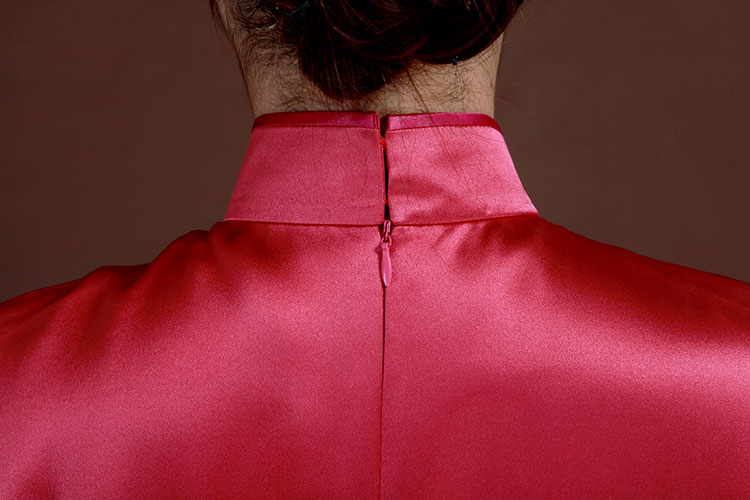 Watermelon red silk with embroidery qipao dress Watermelon red silk with embroidery qipao dress