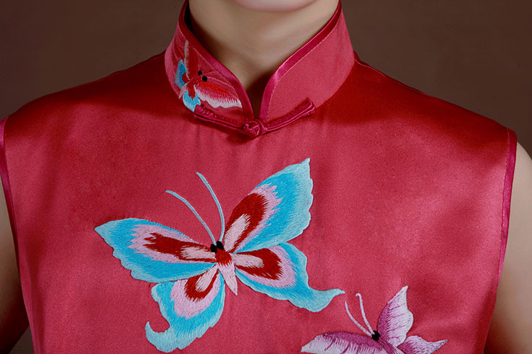 Watermelon red silk with embroidery qipao dress
