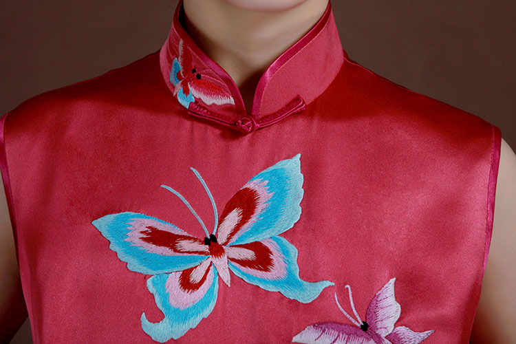 Watermelon red silk with embroidery qipao dress Watermelon red silk with embroidery qipao dress