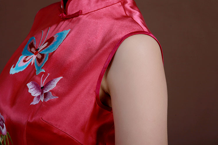 Watermelon red silk with embroidery qipao dress Watermelon red silk with embroidery qipao dress