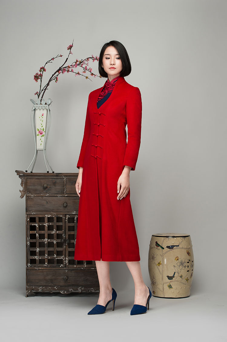 Red cashmere women coat