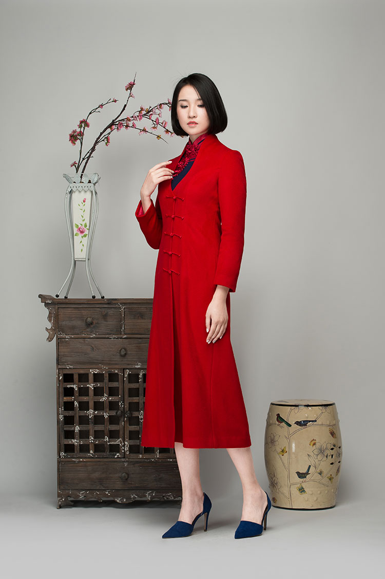 Red cashmere women coat