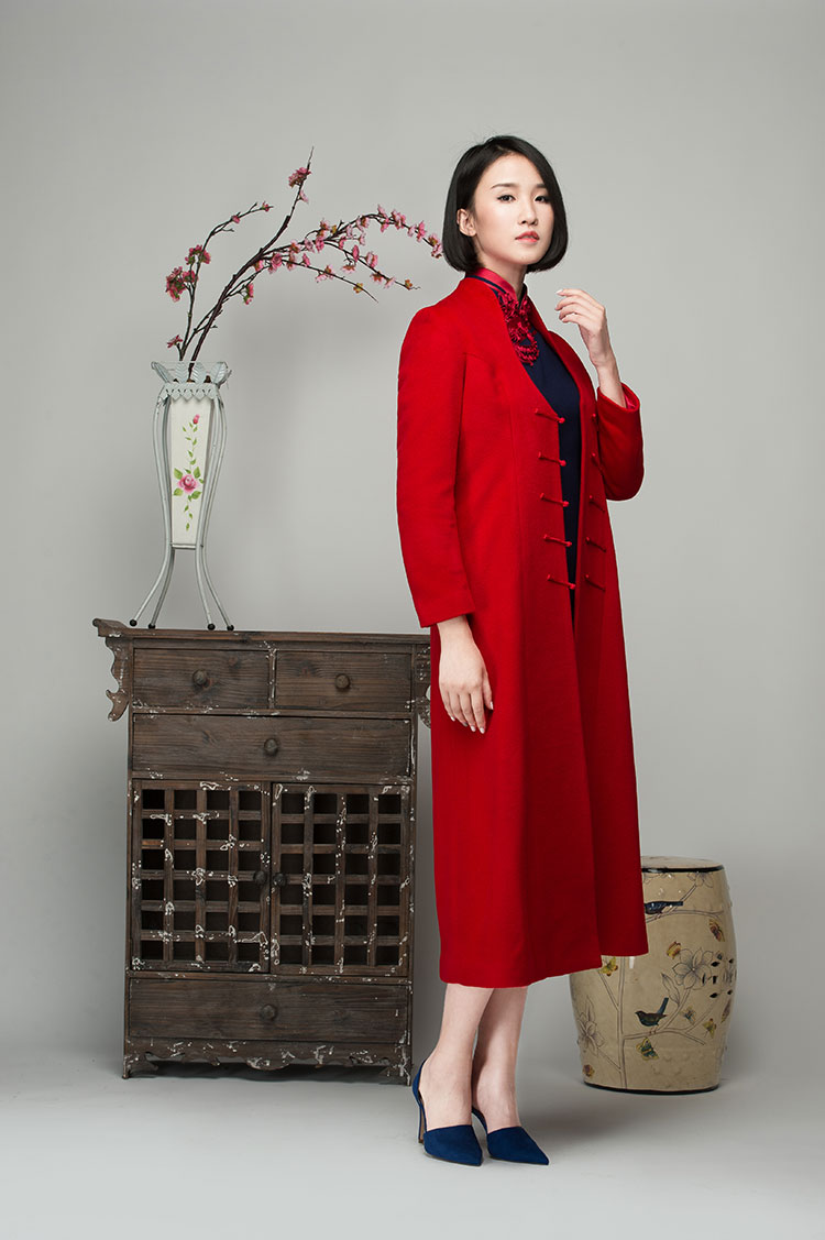 Red cashmere women coat