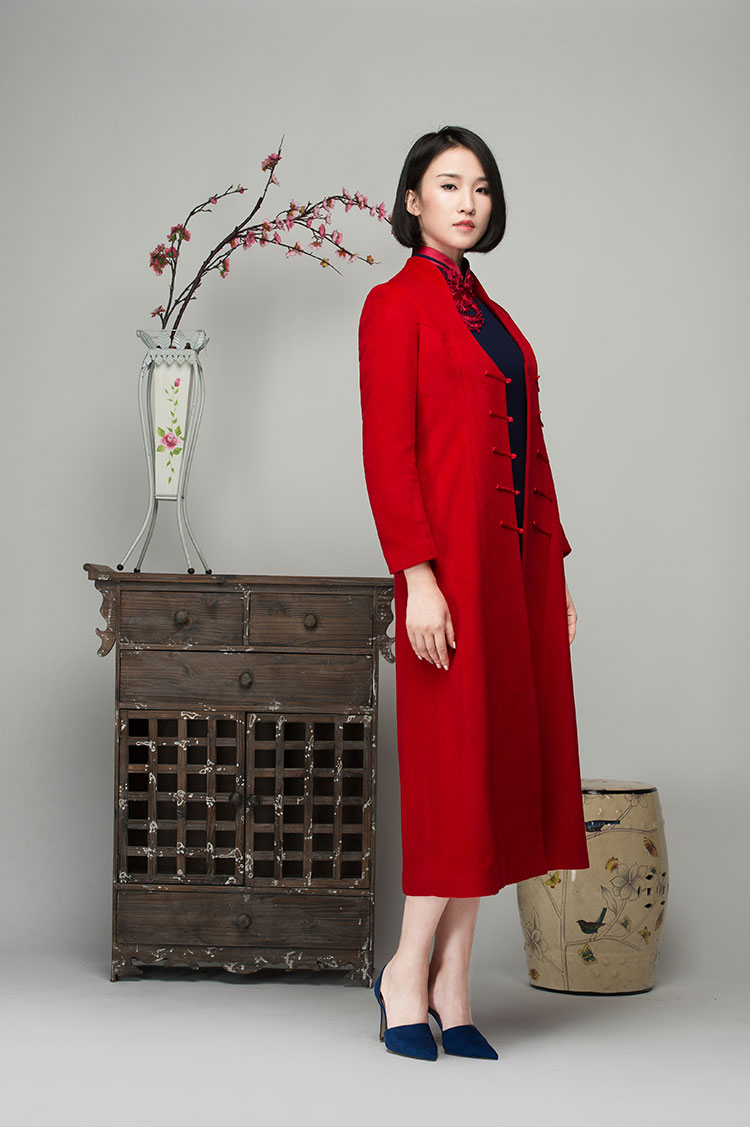 Red cashmere women coat