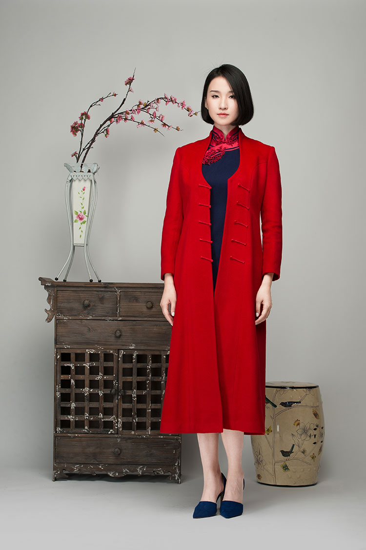 Red cashmere women coat