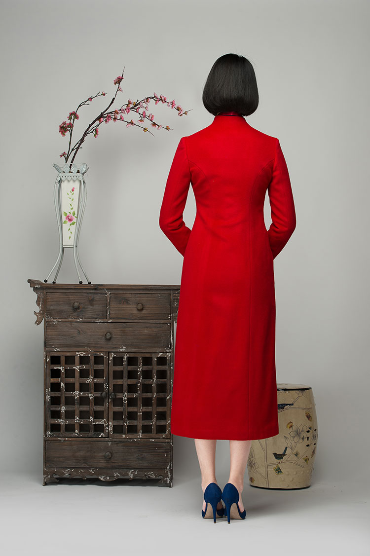 Red cashmere women coat