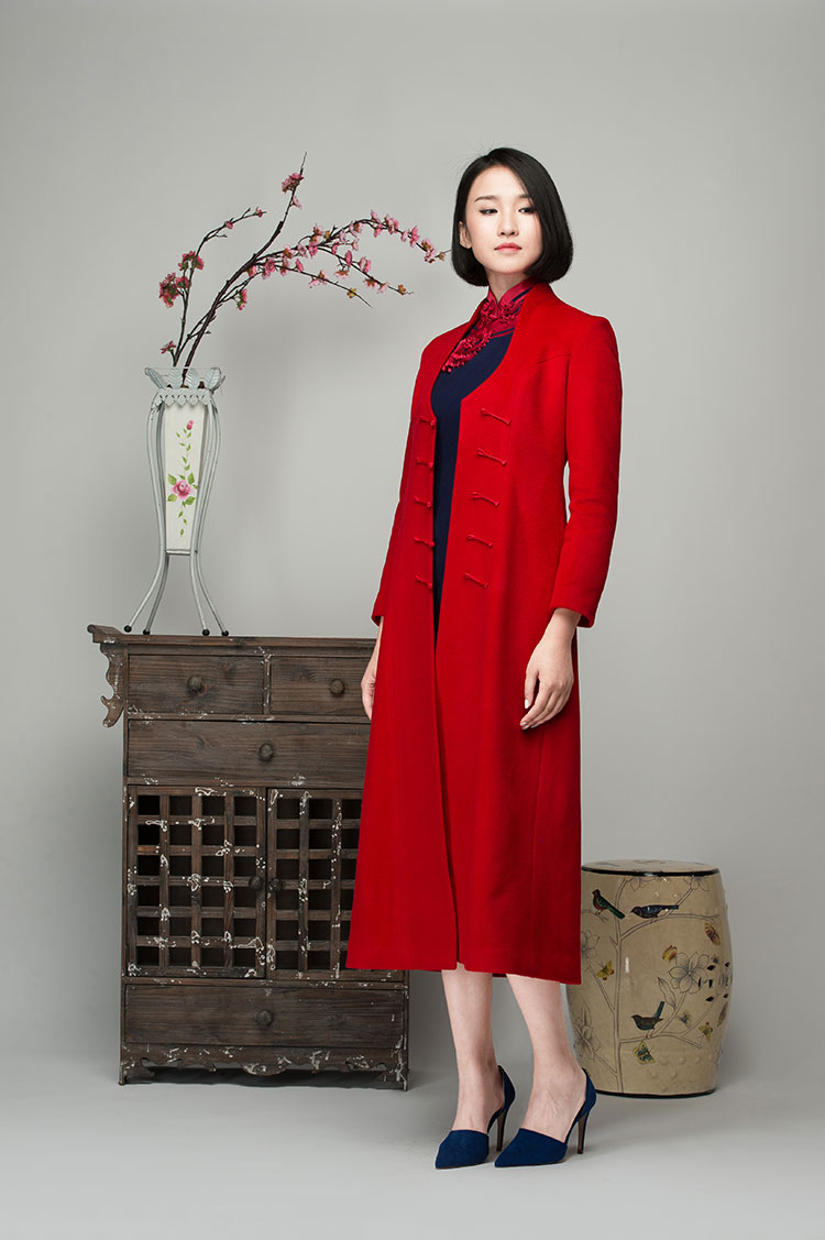 Red cashmere women coat