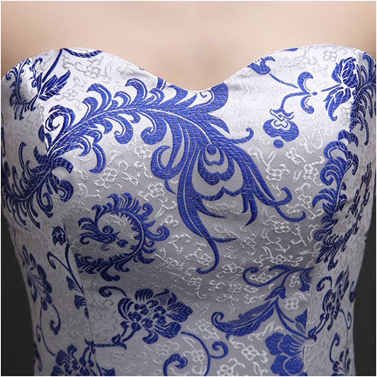 White evening gown with chinese phoenix tail flowers