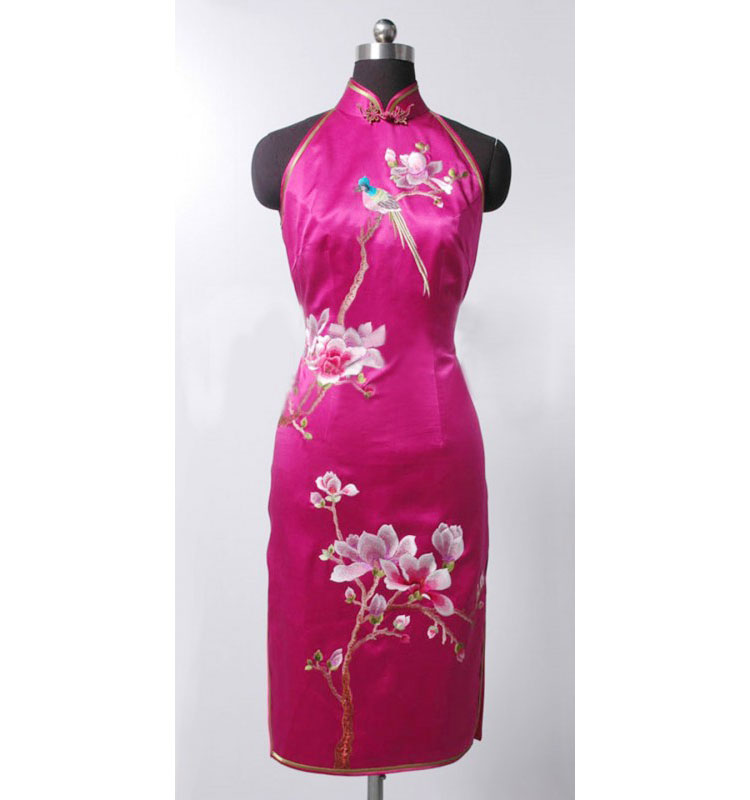 Hotpink silk with embroidery qipao SQE148