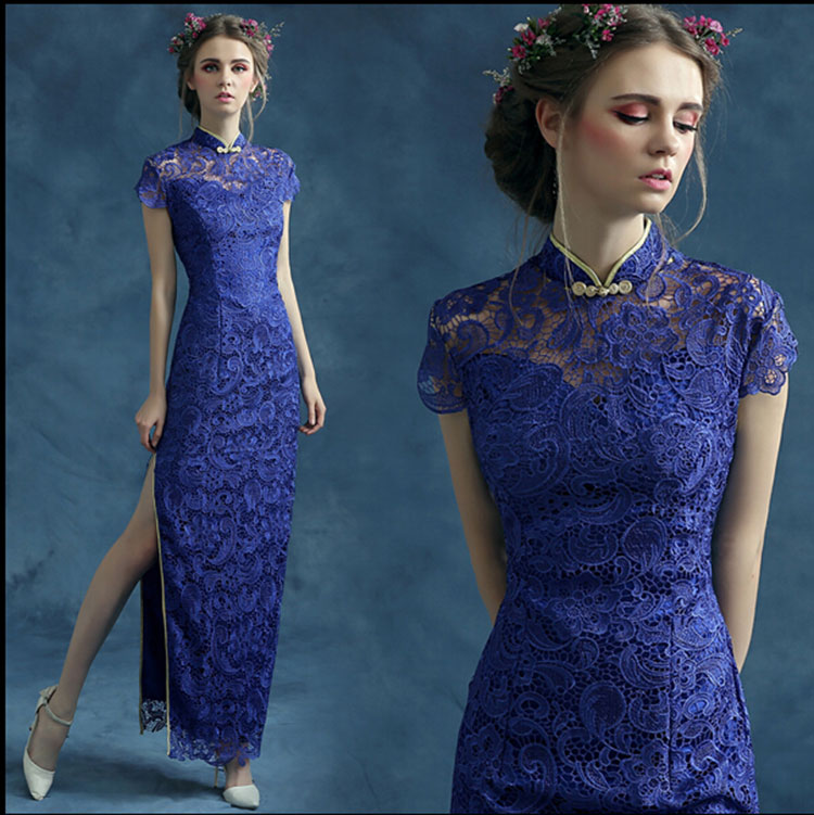 Blue lace cheongsam qipao dress Blue lace cheongsam qipao dress