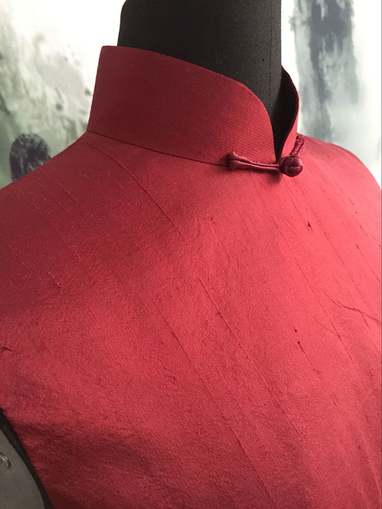 Wine red thai silk embroidery short qipao dress Wine red thai silk embroidery short qipao dress