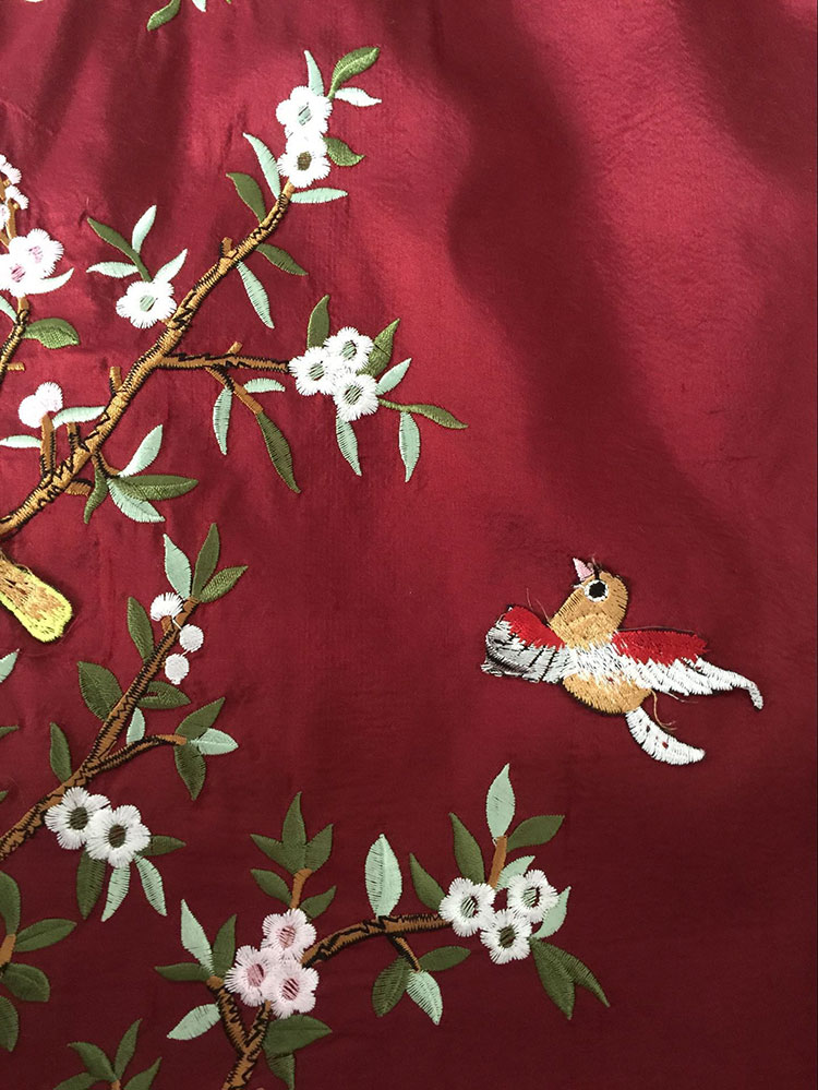 Wine red thai silk embroidery short qipao dress Wine red thai silk embroidery short qipao dress