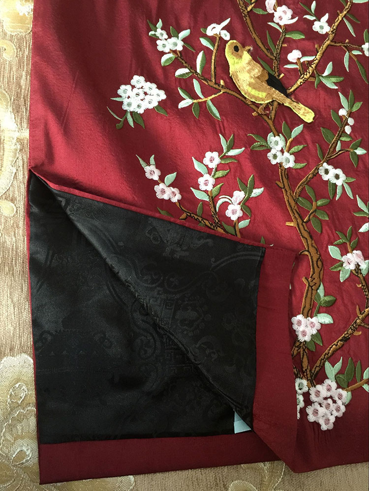 Wine red thai silk embroidery short qipao dress