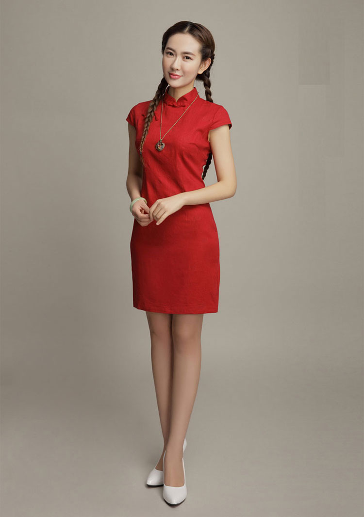 cotton short qipao dress