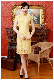 short yellow cheongsam for young lady