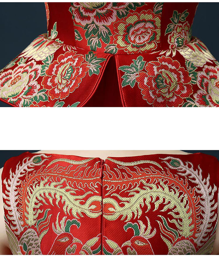 Red chinese wedding dress with phoenix pattern