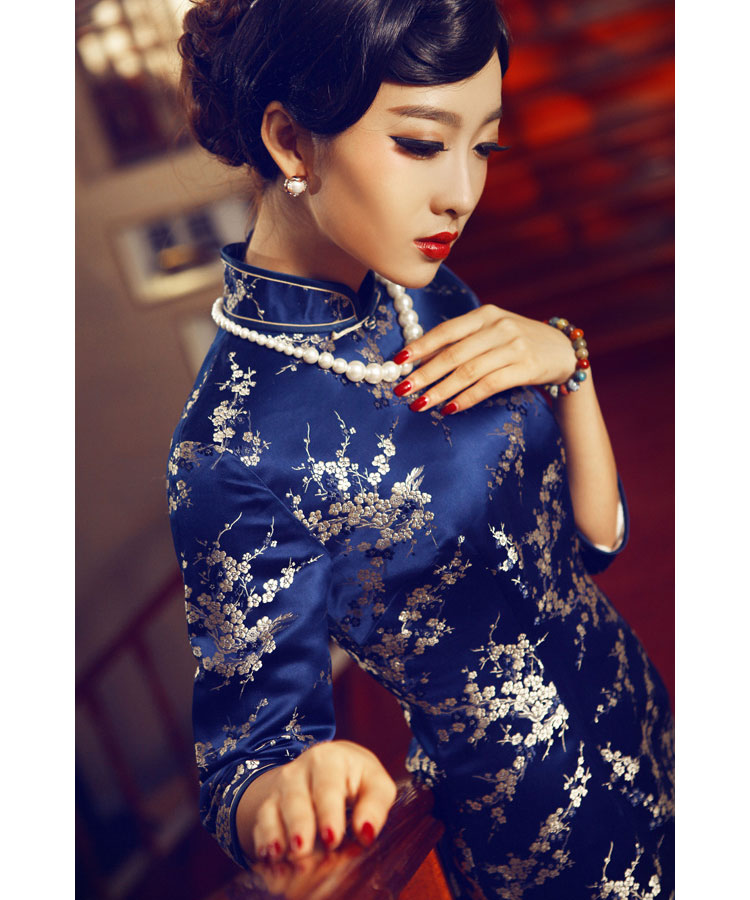 Dark blue plum cheongsam dress 