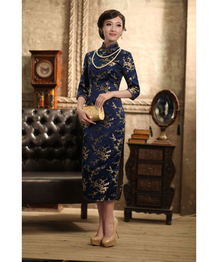 Dark blue plum cheongsam dress 