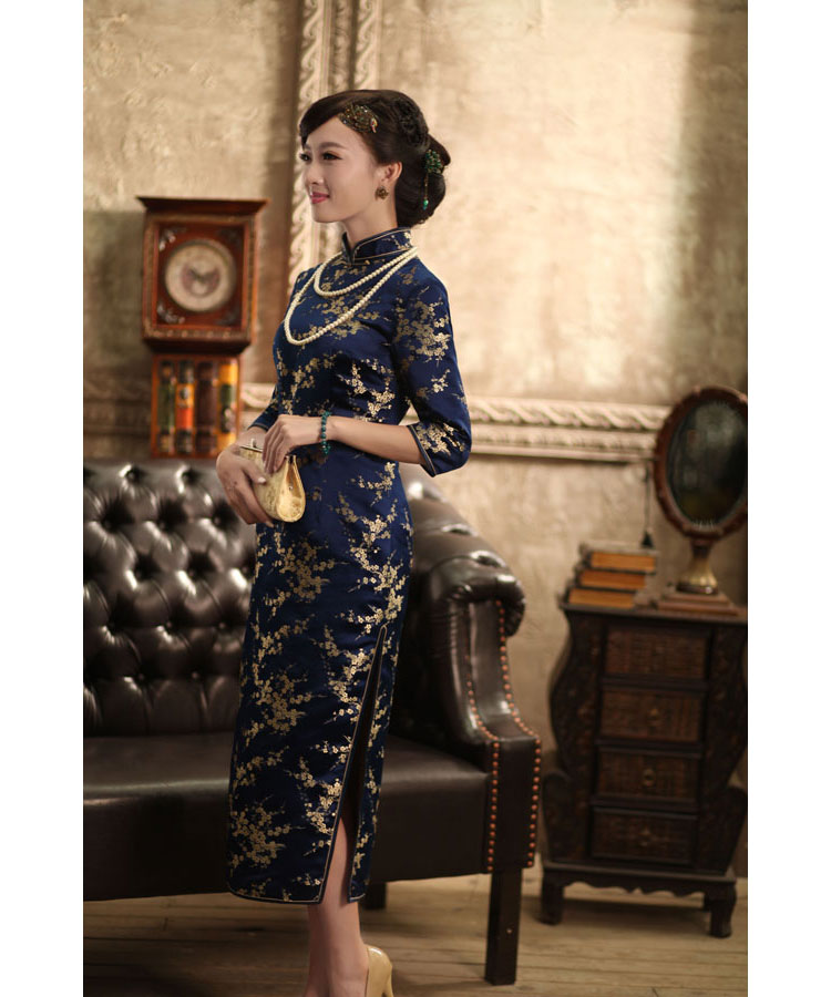 Dark blue plum cheongsam dress 