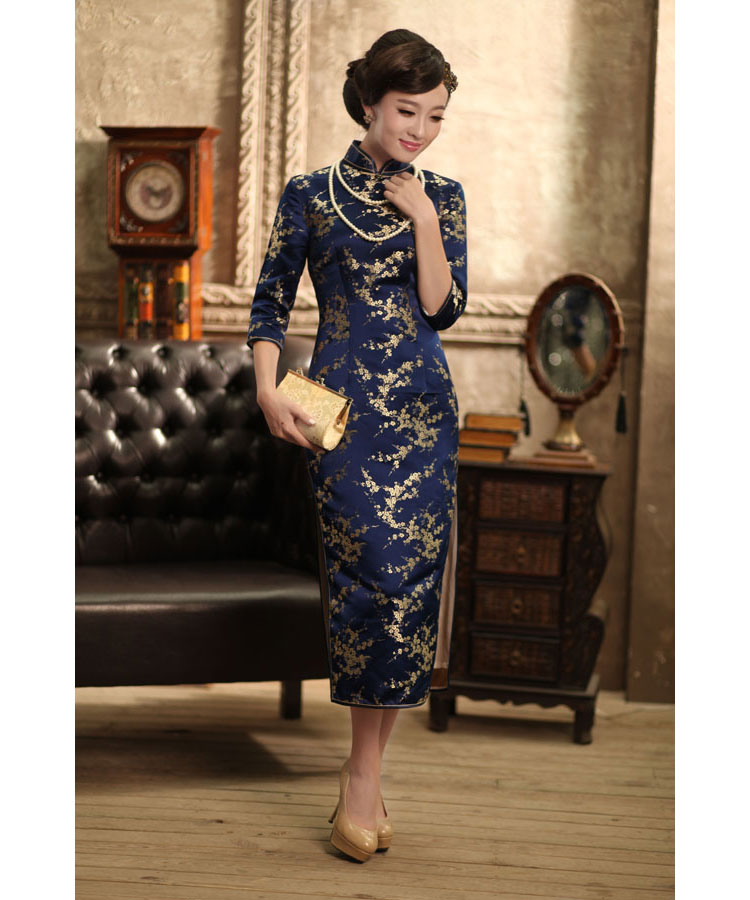 Dark blue plum cheongsam dress 