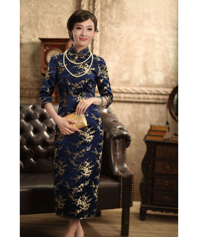 Dark blue plum cheongsam dress 