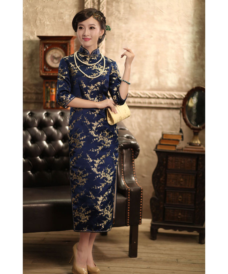 Dark blue plum cheongsam dress 