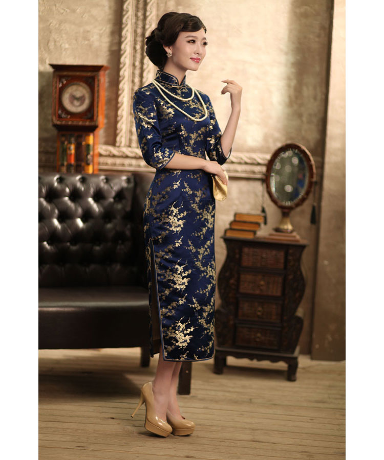 Dark blue plum cheongsam dress 