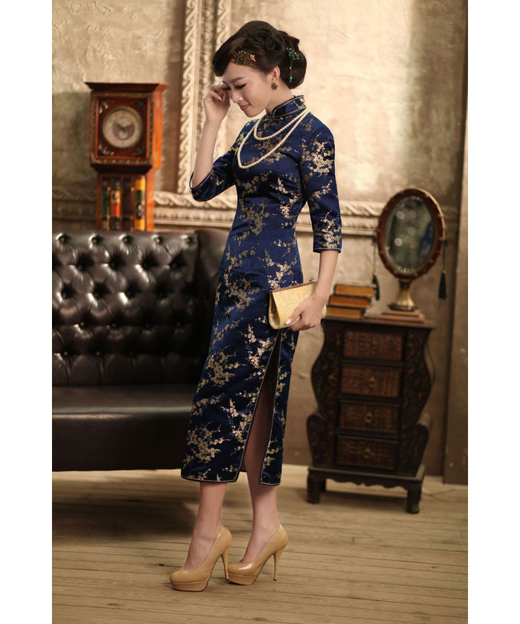 Dark blue plum cheongsam dress 