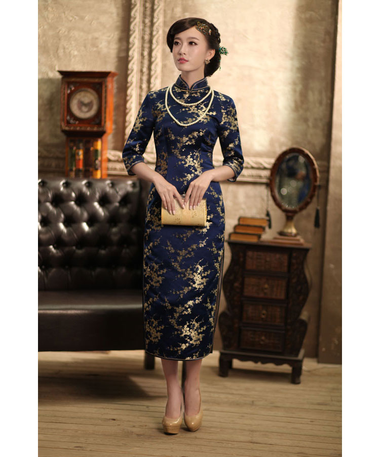 Dark blue plum cheongsam dress 