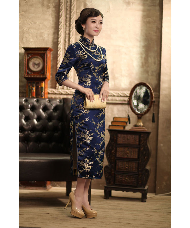 Dark blue plum cheongsam dress 