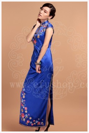 Long blue cheongsam