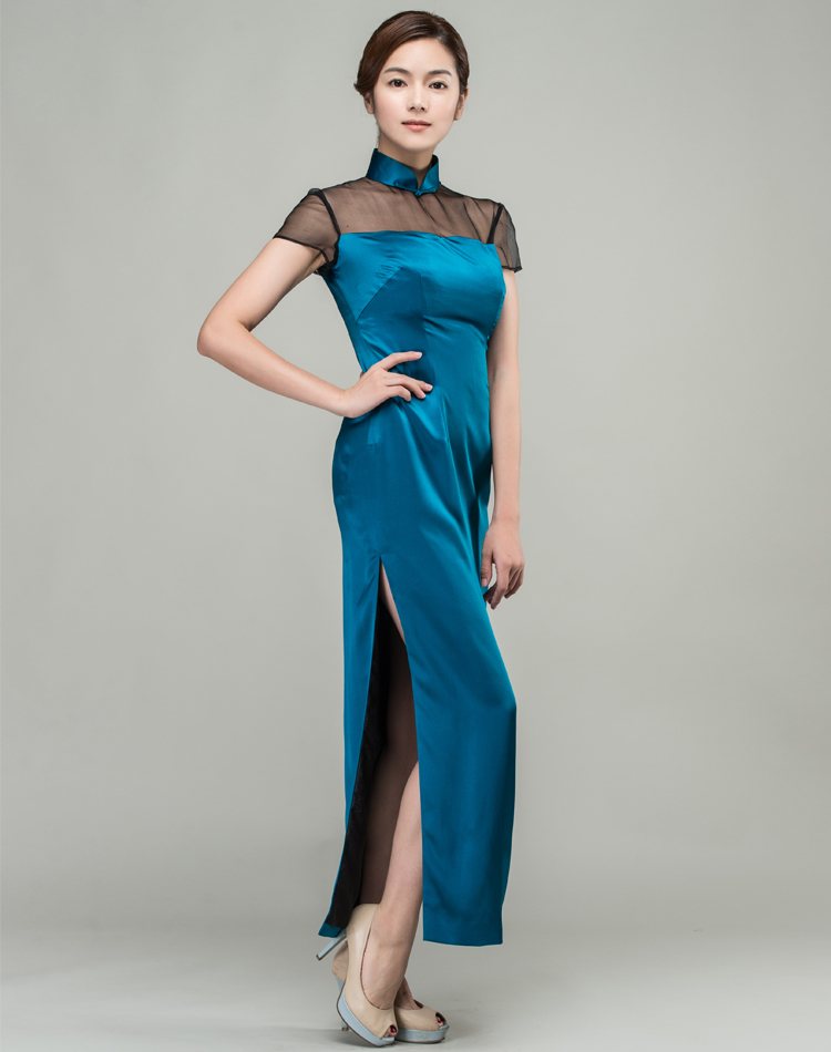 peacock green long qipao dress