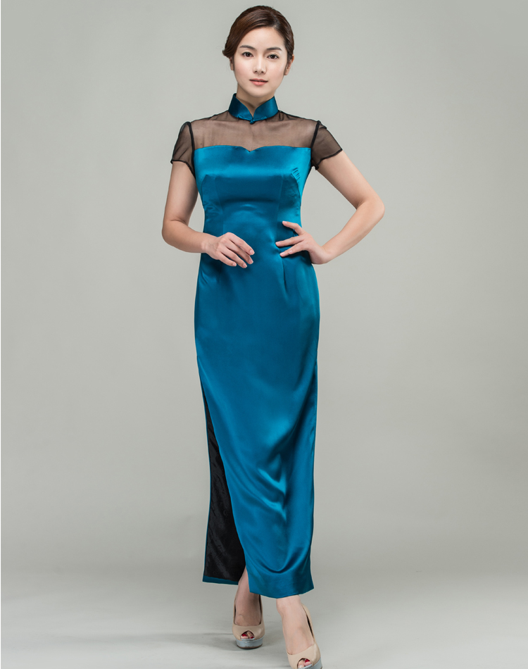 peacock green long qipao dress