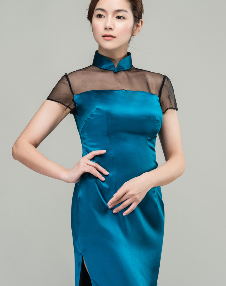 peacock green long qipao dress