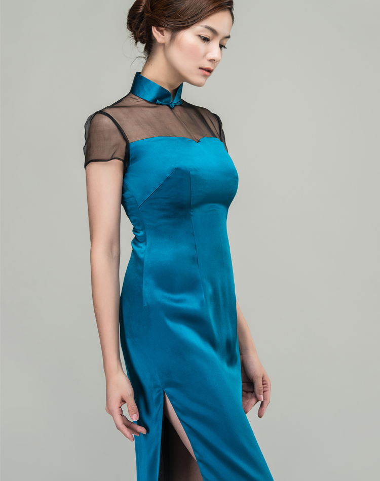 peacock green long qipao dress