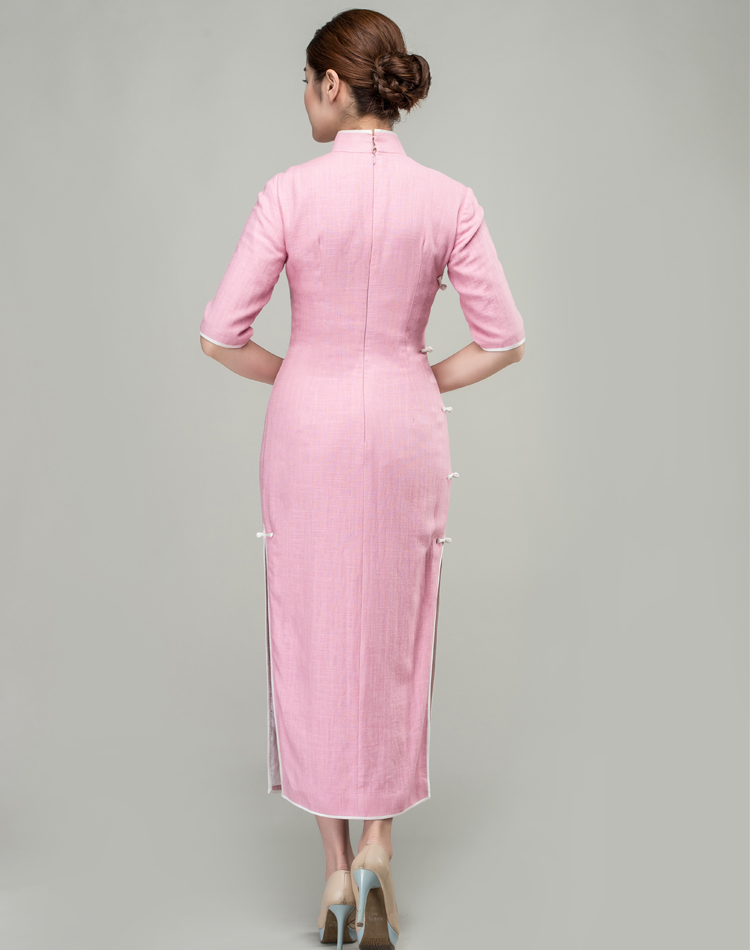 Pink cotton-linen long qipao dress Pink cotton-linen long qipao dress