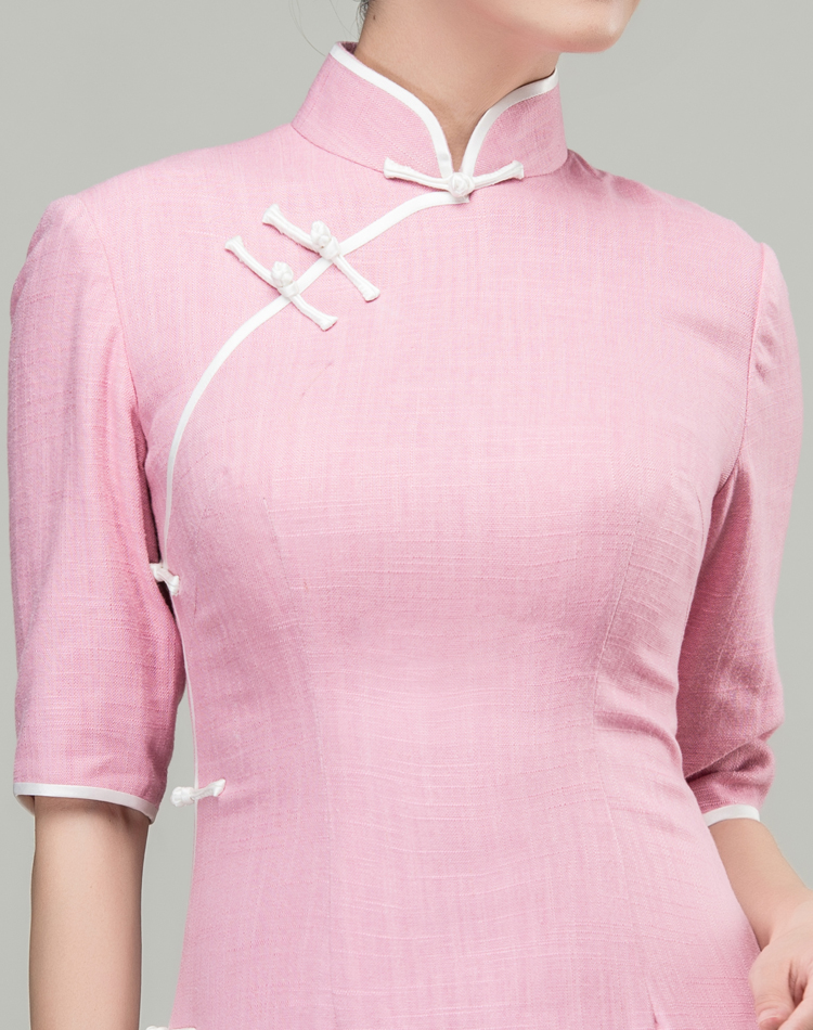 Pink cotton-linen long qipao dress Pink cotton-linen long qipao dress