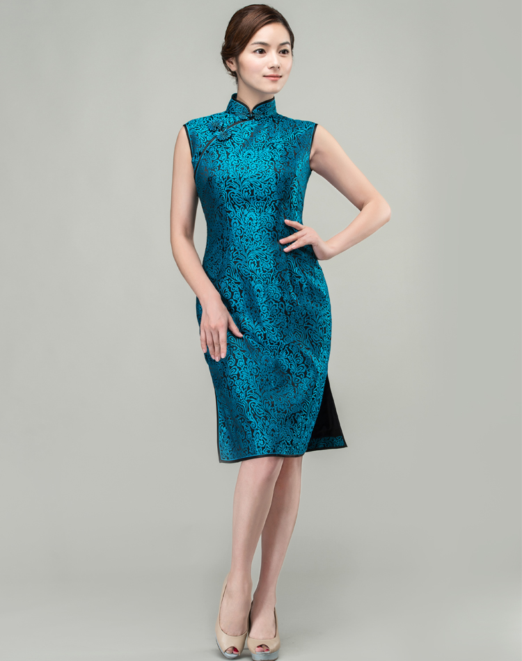 Peacock blue short qipao dress