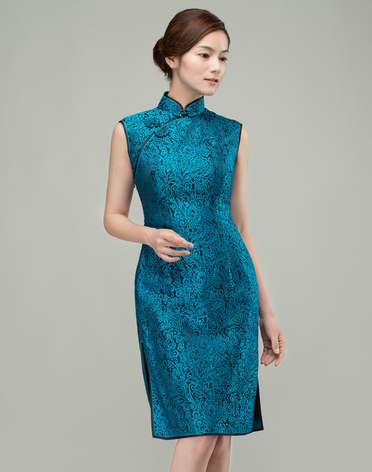 Peacock blue short qipao dress