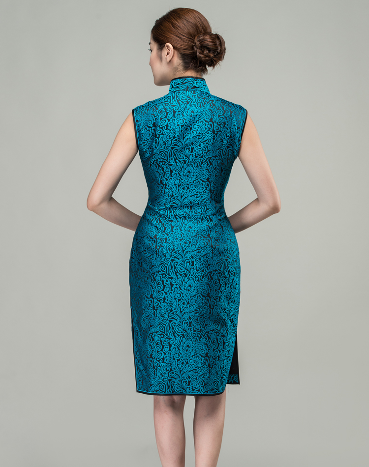 Peacock blue short qipao dress